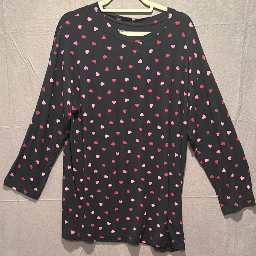 Victoria's Secret Black Pajama Top with Pink and Red Hearts